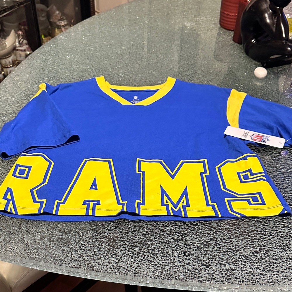 NFL Blue & Yellow Rams Crop Tee - woman’s